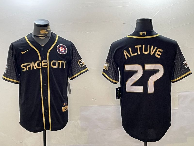 Men Houston Astros #27 Altuve Black Gold 2024 Nike Game MLB Jersey style 3